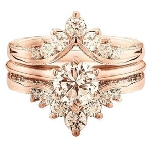 New! 3 Three Piece Stackable Crown Shaped Rose Gold Ring Set Sz 9 Faux Diamonds